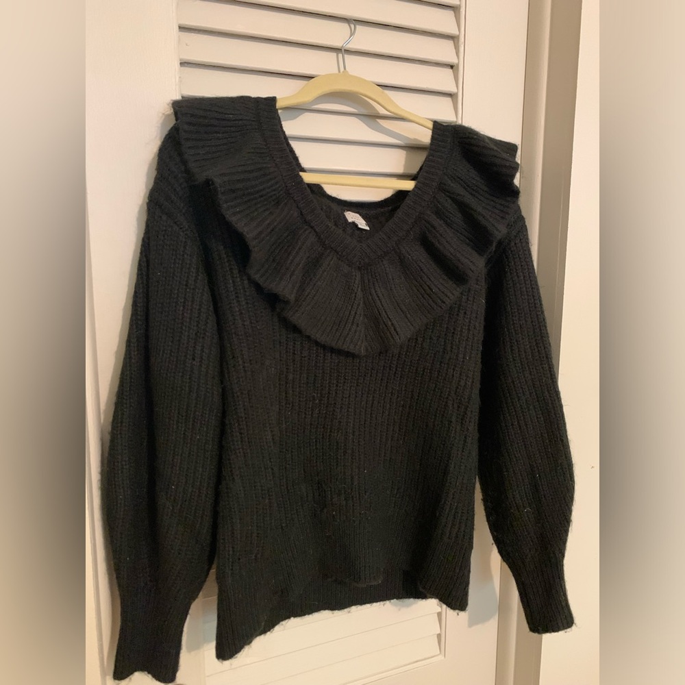 Black Sweater with Ruffle Neck